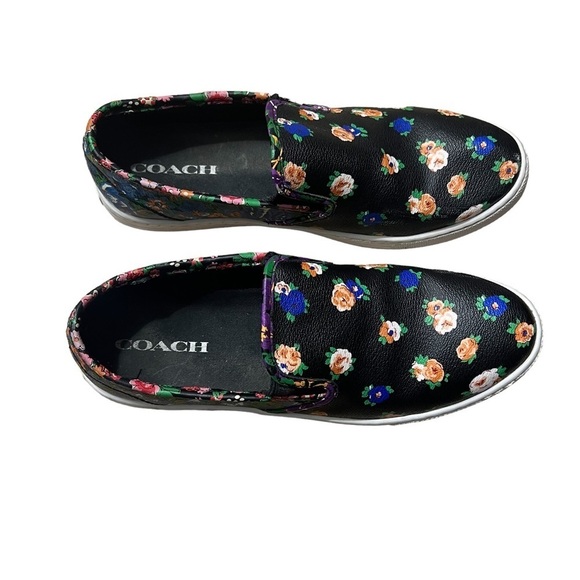 COACH Slip-on Floral Pebbled Leather Parkside Sneakers in Black Size 8.5 - Picture 2 of 6